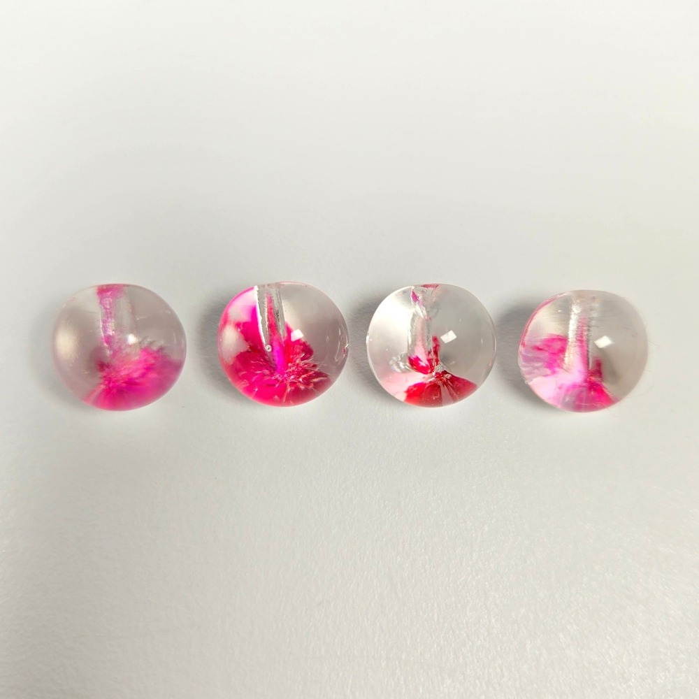 4 Czeck Art glass Buttons Molded Shank 1/2" Clear Pink Red Rounded Handmade